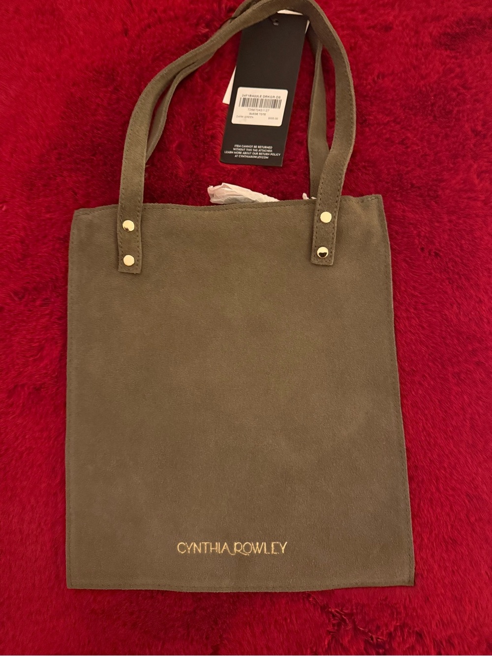 NWT- Cynthia Rowley Olive Suede Tote with Gold Accents